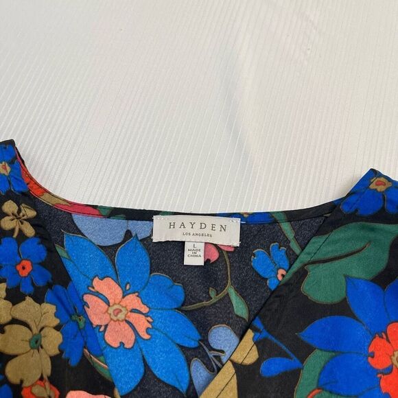 Hayden Los Angeles Retro Floral Tie Sleeve Button Detail Dress Size Large - Picture 2 of 7